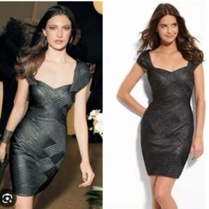 Tadashi Shoji Silver Metallic Bandage Sheath Dress - Cap Sleeve - Size S